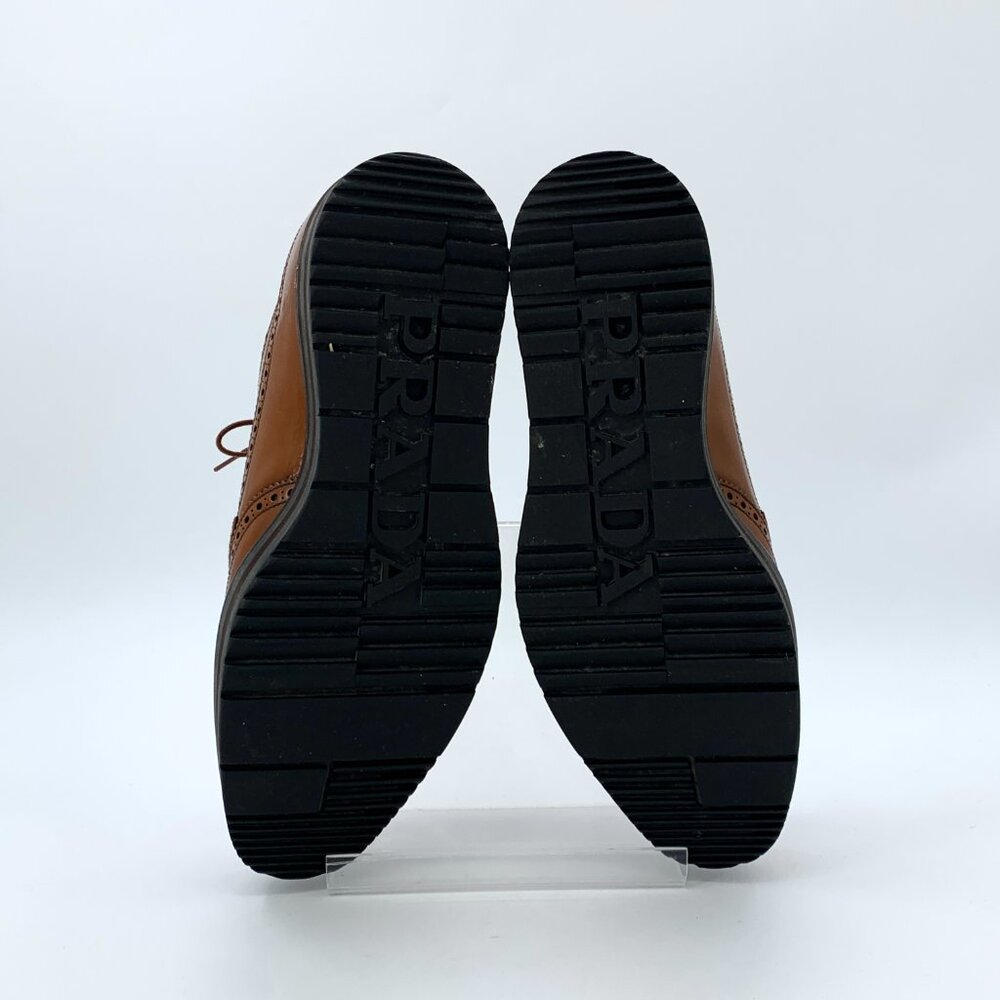 Q12286 Prada size 40.5 brown Baroque carved lace-up thick-soled leather shoes wi - Picture 5 of 9